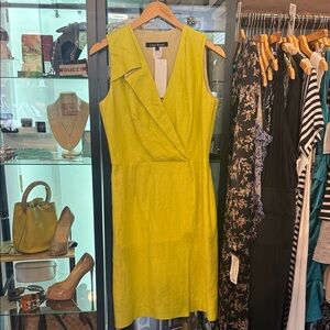 LIDA BADAY DRESS NEON YELLOW SIZE 8 Sleeveless Faux Wrap Dress Y2K Deadstock